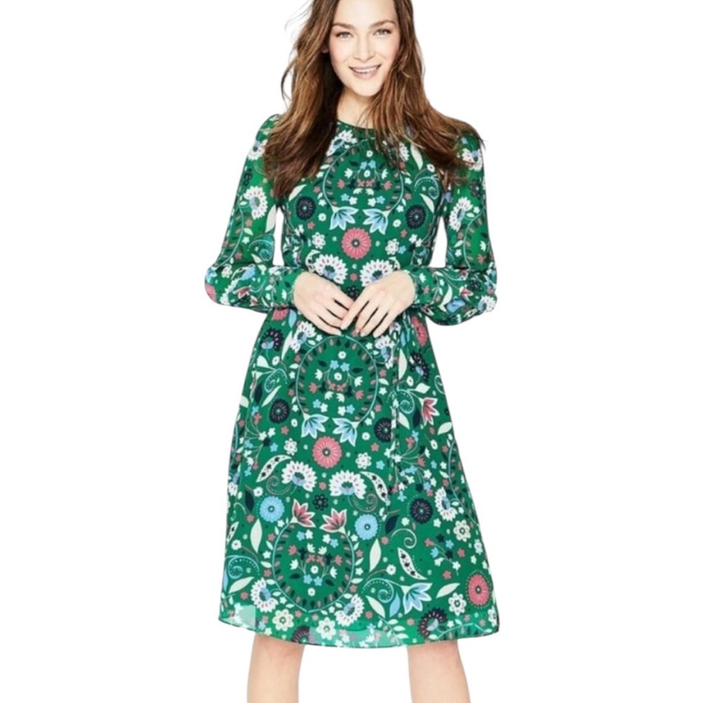 Boden Green Floral Midi Dress